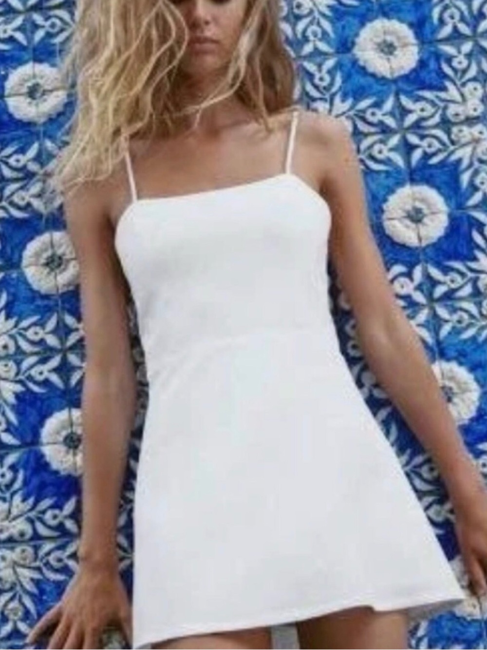 Zara White Spaghetti-Strap Mini Dress